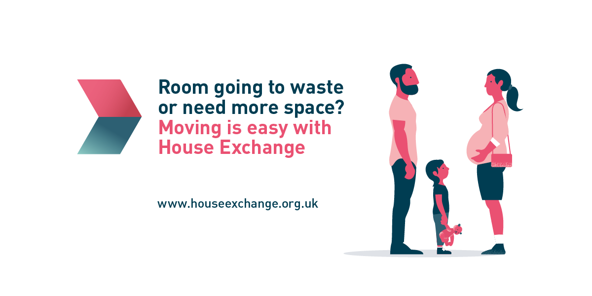 Advert for House Exchange - Room going to waste or need more space? Moving is easy with House Exchange - www.houseexchange.org.uk
